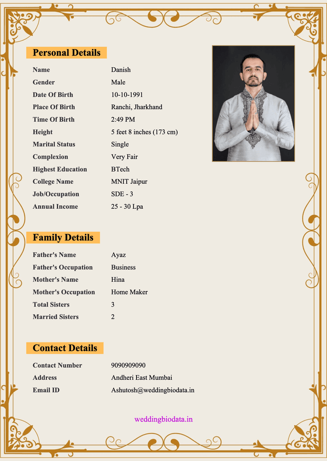 marriage biodata format 10 - Popular biodata design