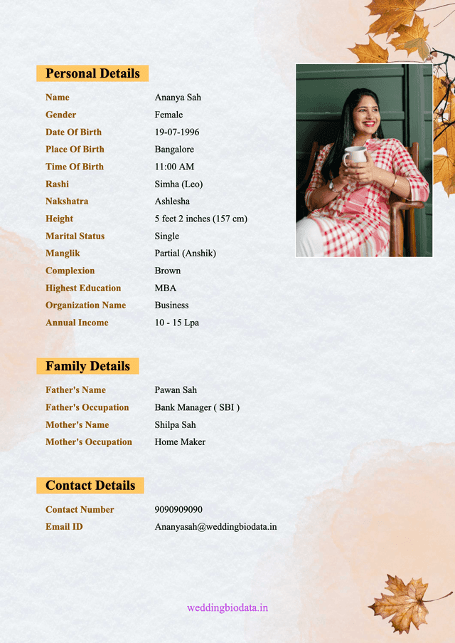 marriage biodata format 27 - Popular biodata design
