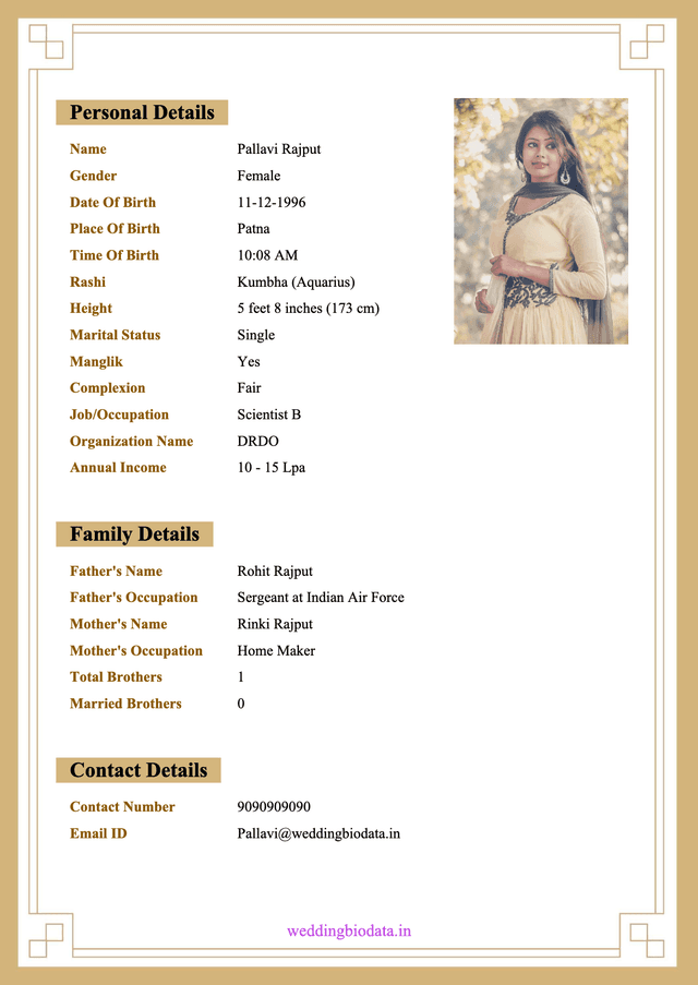 marriage biodata format 37 - Popular biodata design