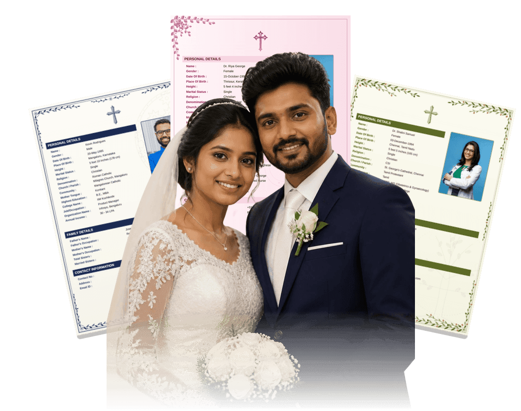 ക്രിസ്ത്യൻ വധൂവരന്മാരും ക്രിസ്ത്യൻ വിവാഹ ബയോഡാറ്റ ഫോർമാറ്റുകളും
