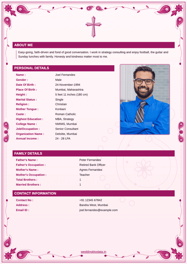 വിവാഹ ബയോഡാറ്റ ഫോർമാറ്റ് 17 - ജനപ്രിയ ബയോഡാറ്റ ഡിസൈൻ