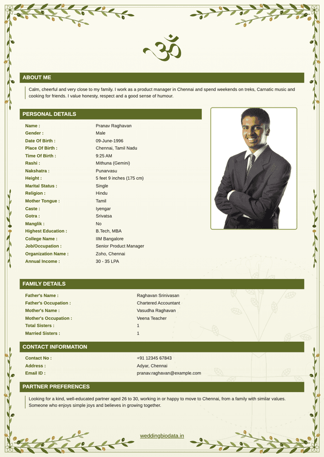 വിവാഹ ബയോഡാറ്റ ഫോർമാറ്റ് 23 - ജനപ്രിയ ബയോഡാറ്റ ഡിസൈൻ