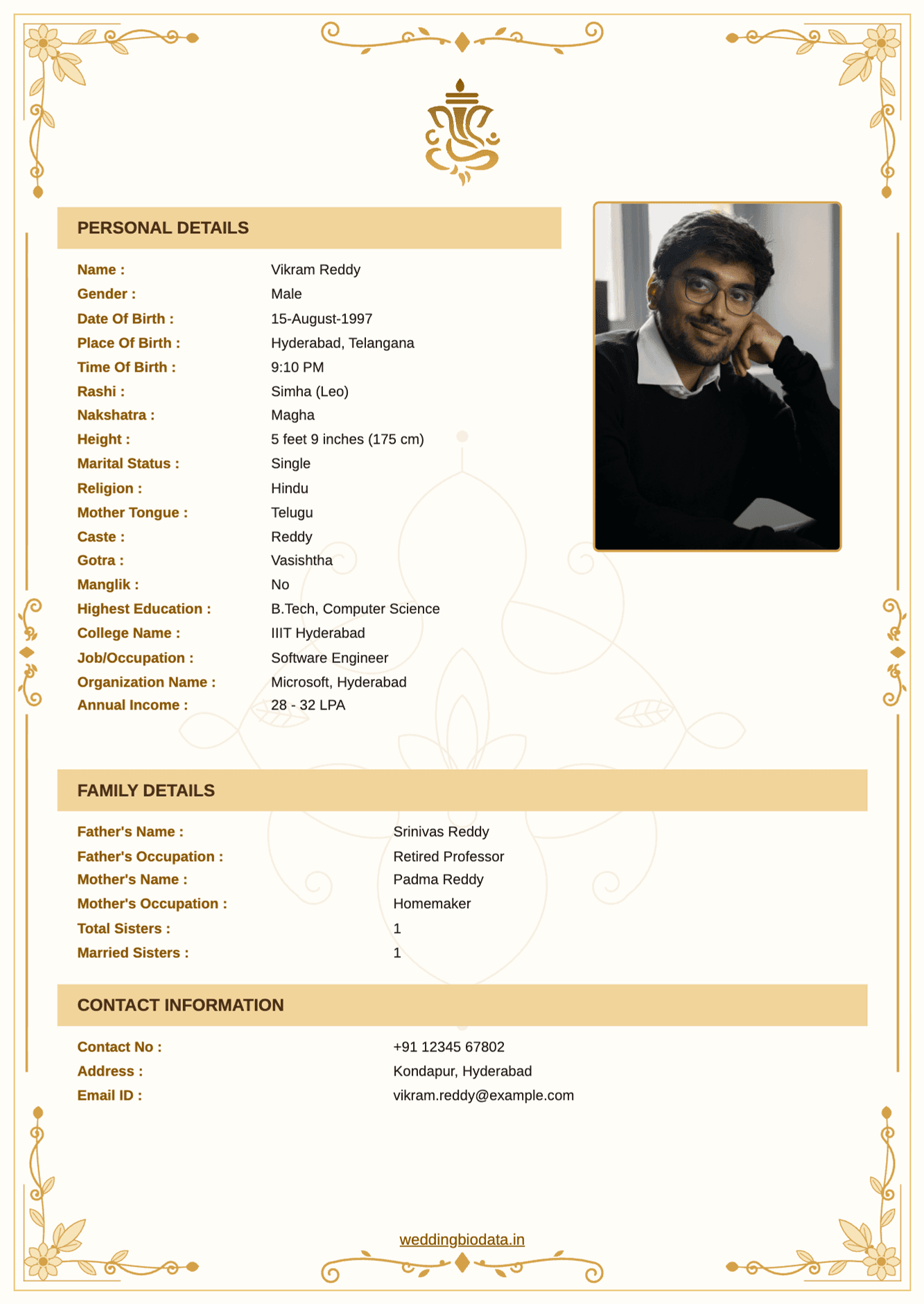 വിവാഹ ബയോഡാറ്റ ഫോർമാറ്റ് 2